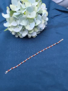 Red & White Beaded Floral Anklet