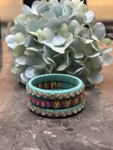 Teal Multicolour Thread Work Bangle Set