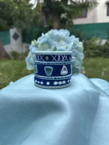 Navy Blue & Sky Blue Mirror Embellished Bangle Set