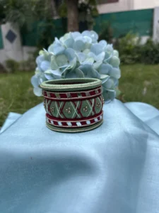 Green & Maroon Mirror Work Thread Bangle Set