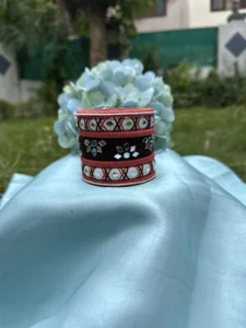 Red & Black Mirror Work Thread Bangle Set