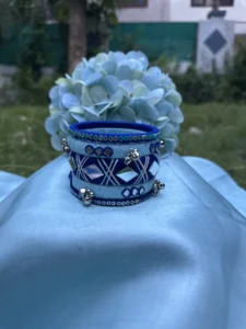 Blue & Sky Blue Mirror Work Thread Bangle Set