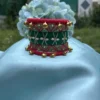 Red & Green Bell Embellished Thread-Wrapped Bangle Set