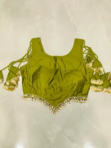 Olive Green Shell & Tassel Embellished Blouse