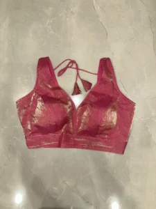 Dusty Rose Metallic V-Neck Blouse