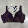 Black & Purple Metallic Deep V-Neck Blouse