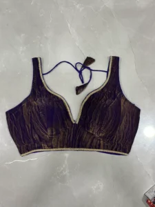 Black & Purple Metallic Deep V-Neck Blouse