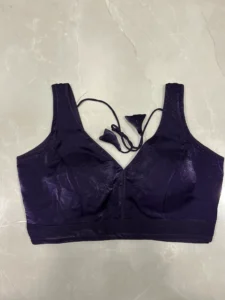 Deep Navy Satin V-Neck Blouse