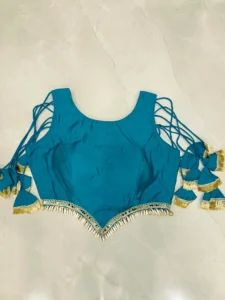 Turquoise Embellished Tie-Up Blouse