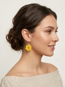 Yellow Crochet Flower Earrings