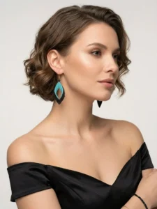 Turquoise & Black Beaded Leaf Earrings