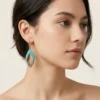 Turquoise & Taupe Beaded Leaf Earrings