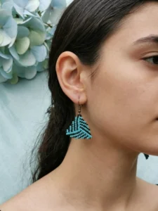 Turquoise & Black Beaded Triangle Earrings