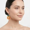 Orange & Green Beaded Floral Earrings