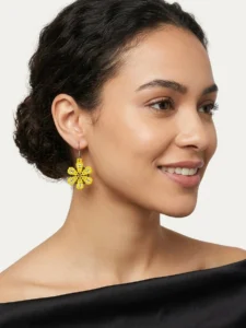 Yellow & White Floral Beaded Earrings