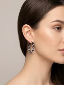 Black & White Beaded Hoop Earrings