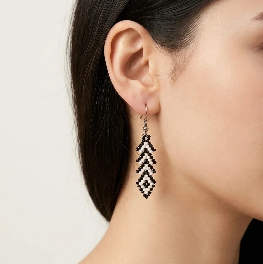 Black & White Beaded Drop Earrings