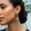 Black & White Beaded Floral Earrings