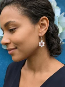 White & Pink Floral Beaded Earrings