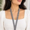 Black & White Chevron Pattern Beaded Card Holder Lanyard
