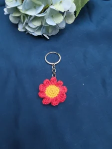 Handmade Pink & Yellow Crochet Flower Keychain
