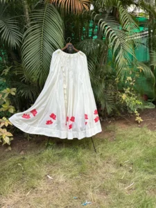 White & Red Lotus Embroidered Navratri Lehenga
