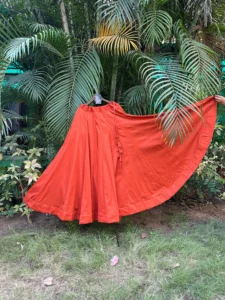 Coral Orange Flared Navratri Lehenga with Tassel Detailing