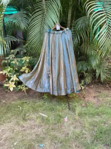 Silver Blue Metallic Flared Navratri Lehenga with Tassel Detailing