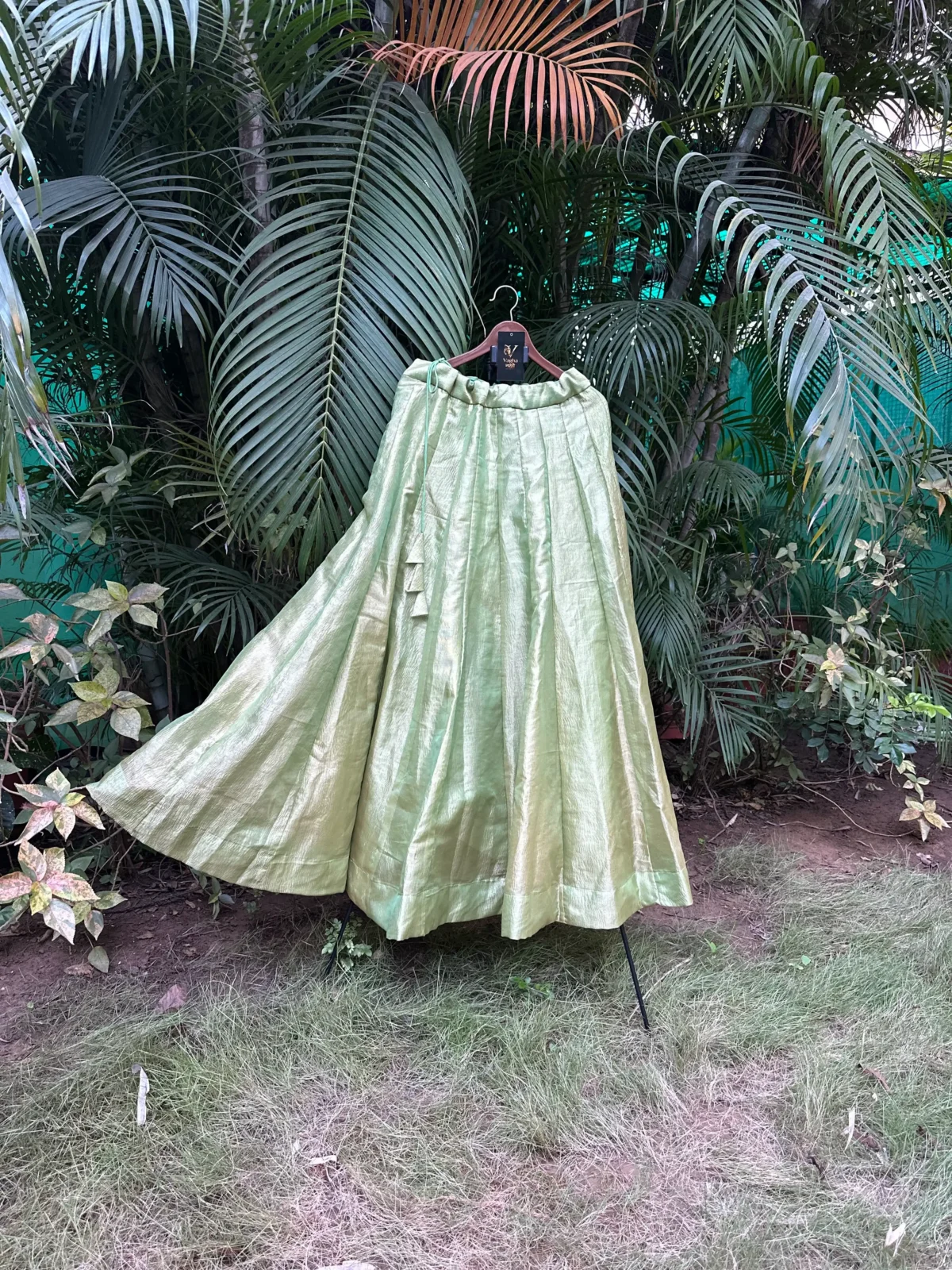 Mint Green Shimmer Flared Navratri Lehenga with Tassel Detailing
