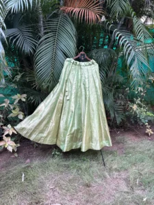 Mint Green Shimmer Flared Navratri Lehenga with Tassel Detailing