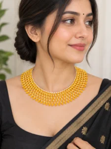 Yellow & White Beaded Statement Necklace