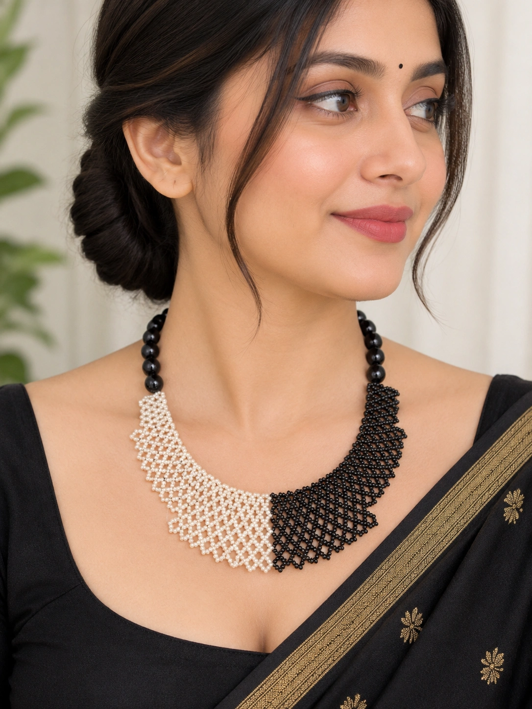 Black & White Beaded Bib Necklace