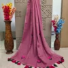 Dusty Pink Floral Saree with Rose Tassel Border