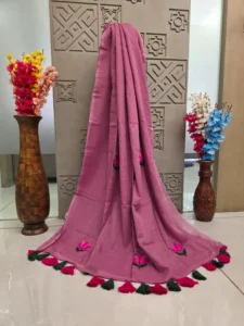 Dusty Pink Floral Saree with Rose Tassel Border