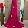 Magenta Pink Floral Embroidered Saree with Tassel Border