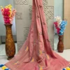 Peach Pink Embroidered Butterfly Saree with Tassel Border