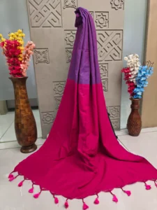 Purple and Magenta Dual-Tone Saree with Tassel Border