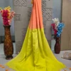 Peach and Lime Green Dual-Tone Saree with Tassel Border