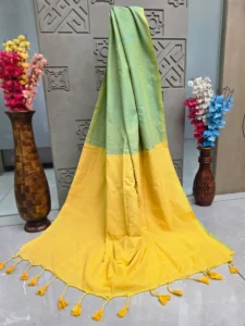 Mint Green and Yellow Dual-Tone Saree with Tassel Border