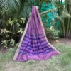 Purple Saree with Blue Striped Woven Border & Gold Detailing