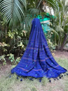 Royal Blue Saree with Multicolour Stripes & Turquoise Motif Detailing