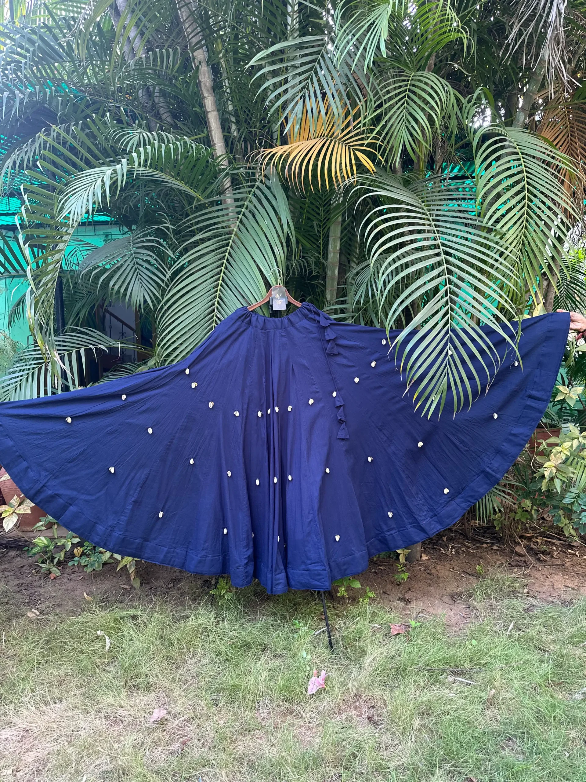 Stunning Navy Blue Mal Cotton Flared Lehenga for Navratri
