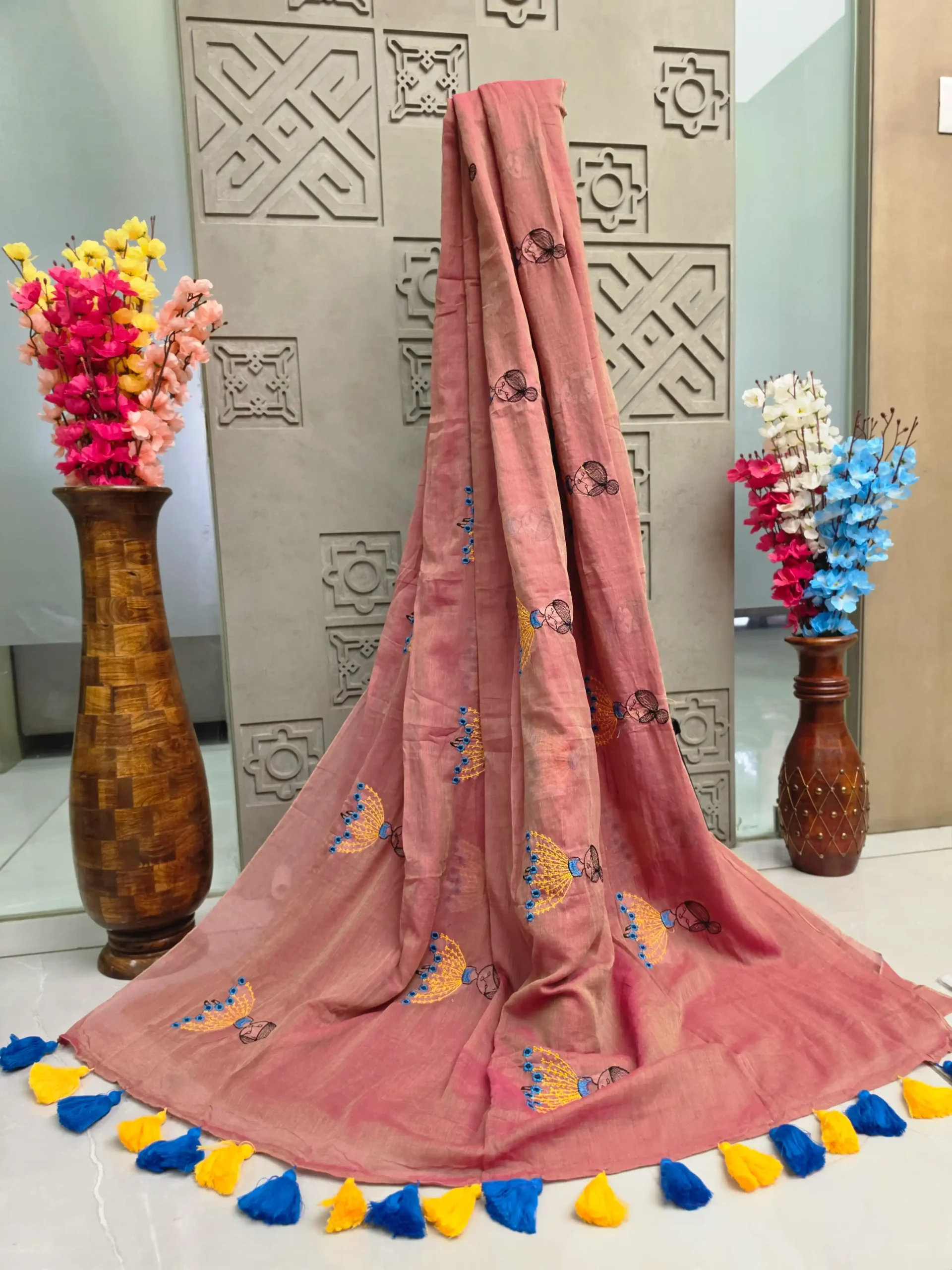 Mul Cotton Saree with Doll Embroidery Detailing